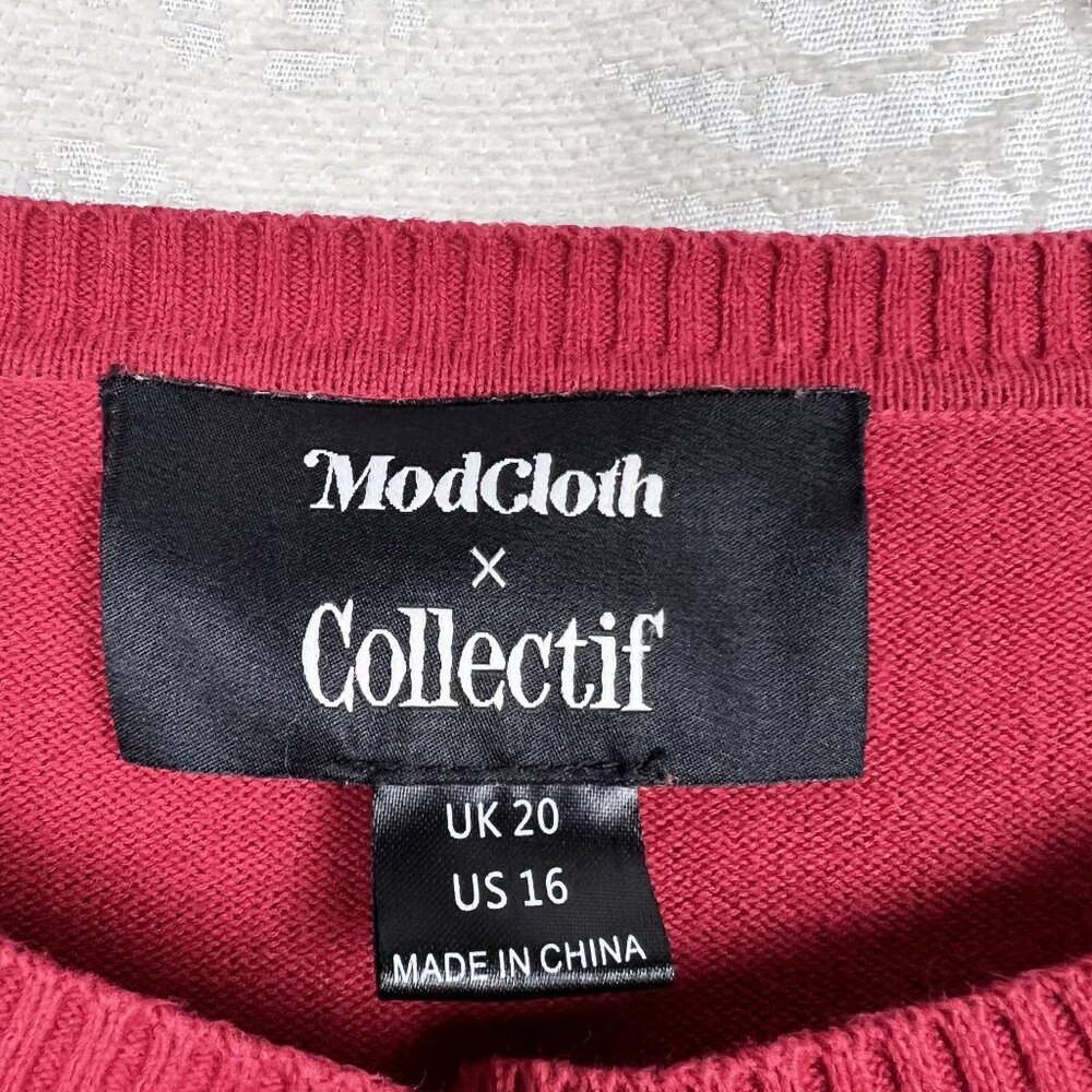 Modcloth x Collectif embroidered cropped cardigan sweater cotton retro pinup - Picture 7 of 9